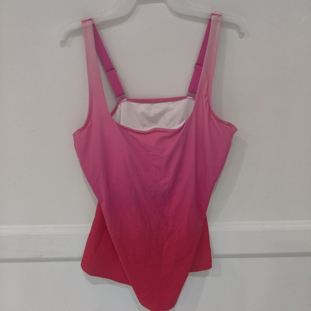Lands End Womens Square Neck Underwire Tankini Pink Ombre $60 18W 18WT 20WT